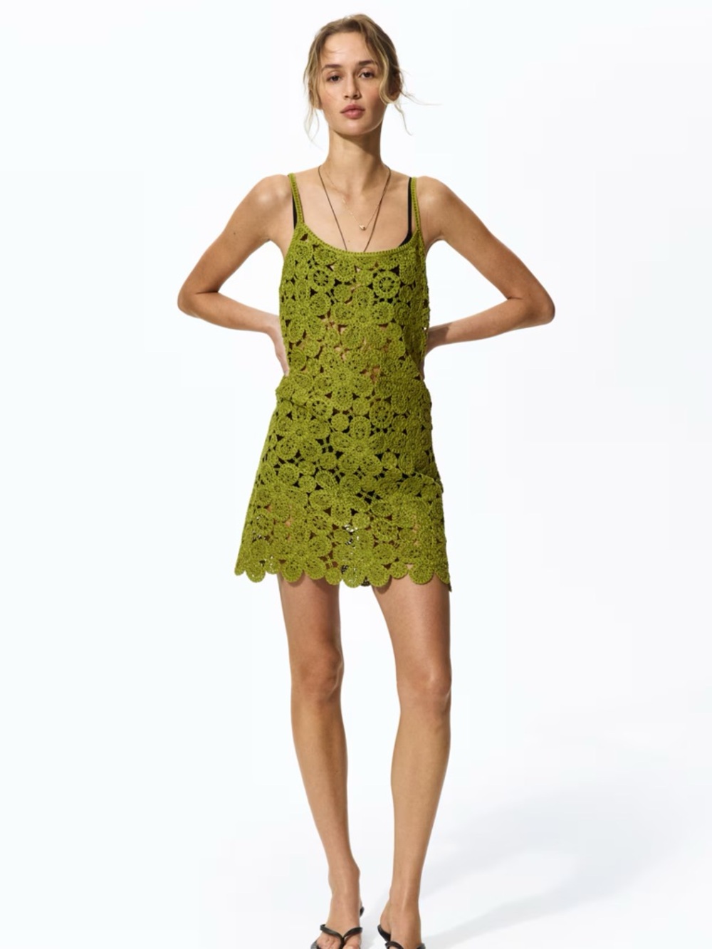 H&M Olive Green Crochet Mini Dress